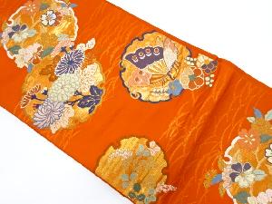 リサイクル　雪輪に蝶・菊・桜模様織り出し袋帯